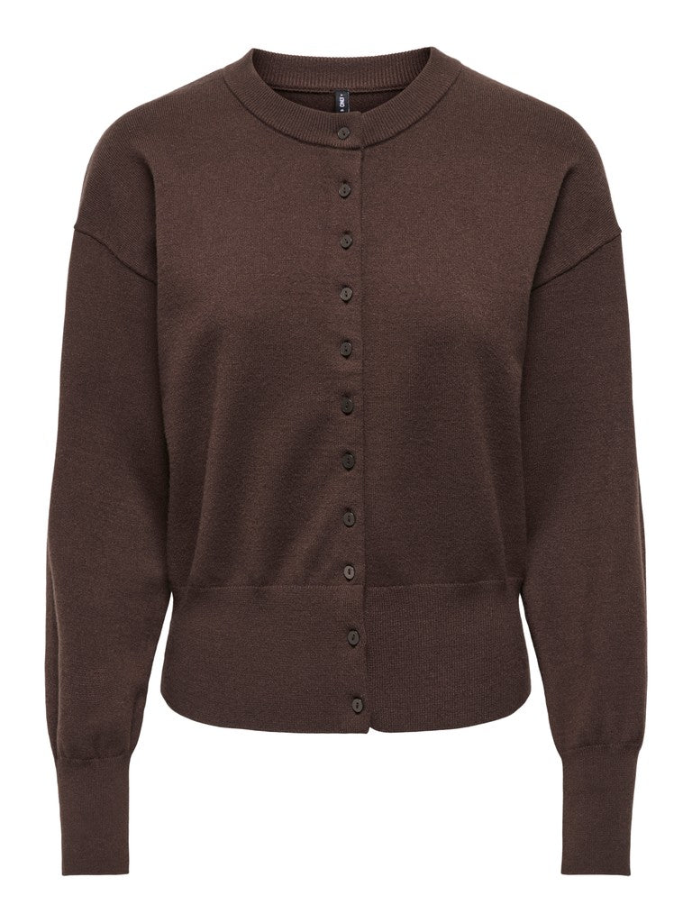 ONLY Mio LS O-Neck Button Cardigan | Brown
