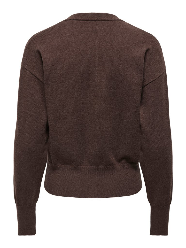 ONLY Mio LS O-Neck Button Cardigan | Brown
