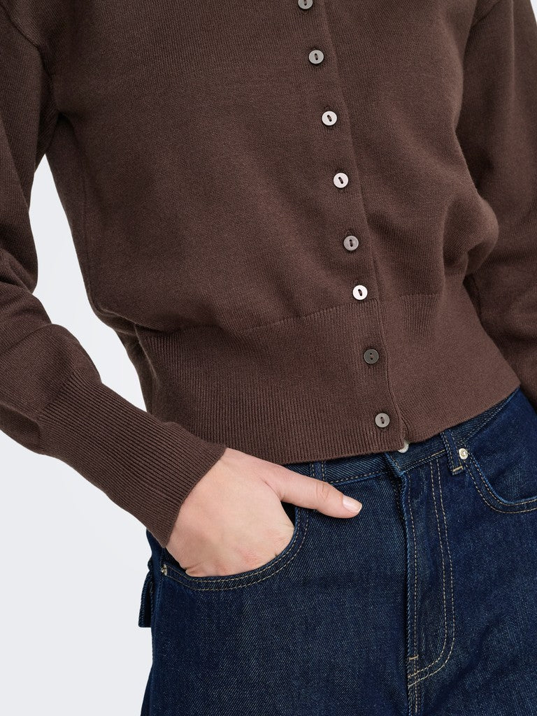 ONLY Mio LS O-Neck Button Cardigan | Brown