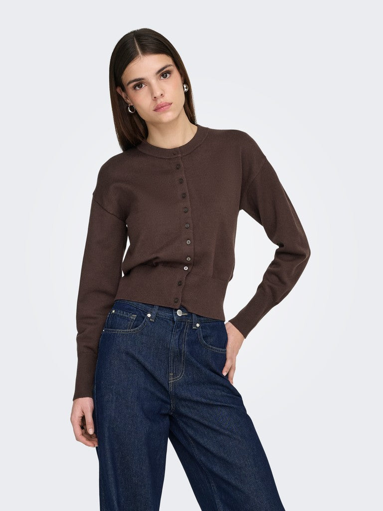 ONLY Mio LS O-Neck Button Cardigan | Brown