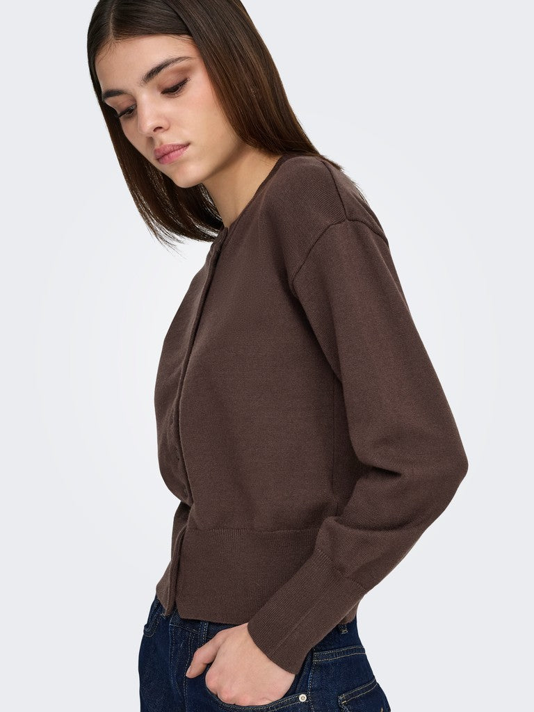 ONLY Mio LS O-Neck Button Cardigan | Brown