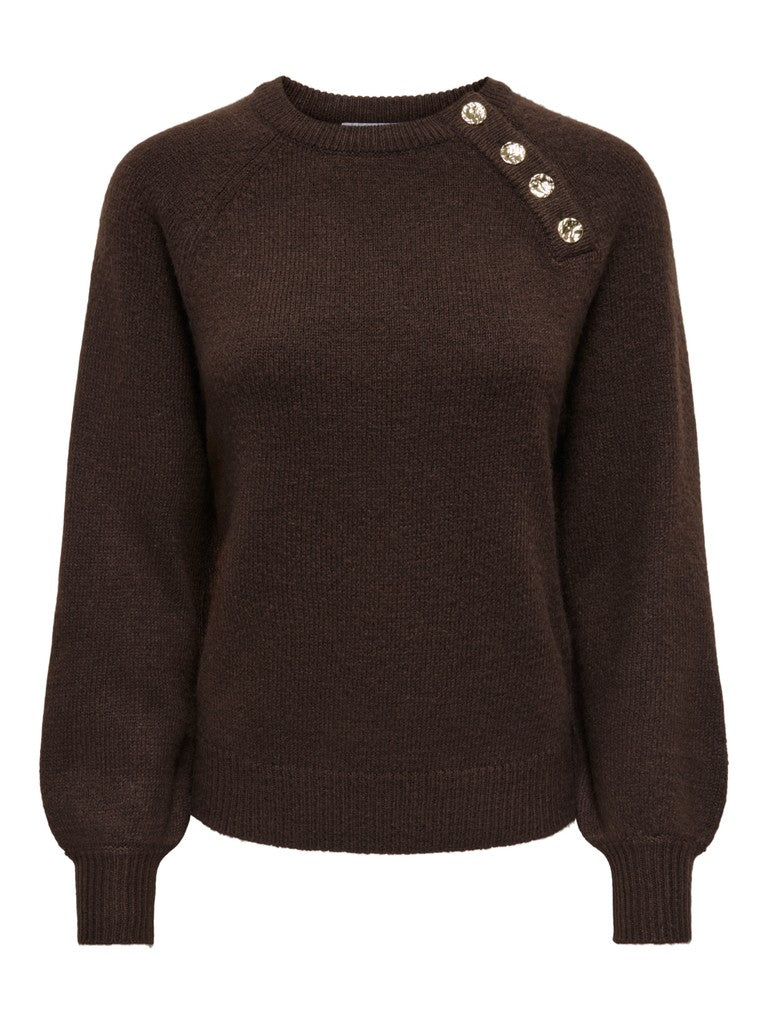 ONLY Emma LS Button O Neck Knit | Coffee