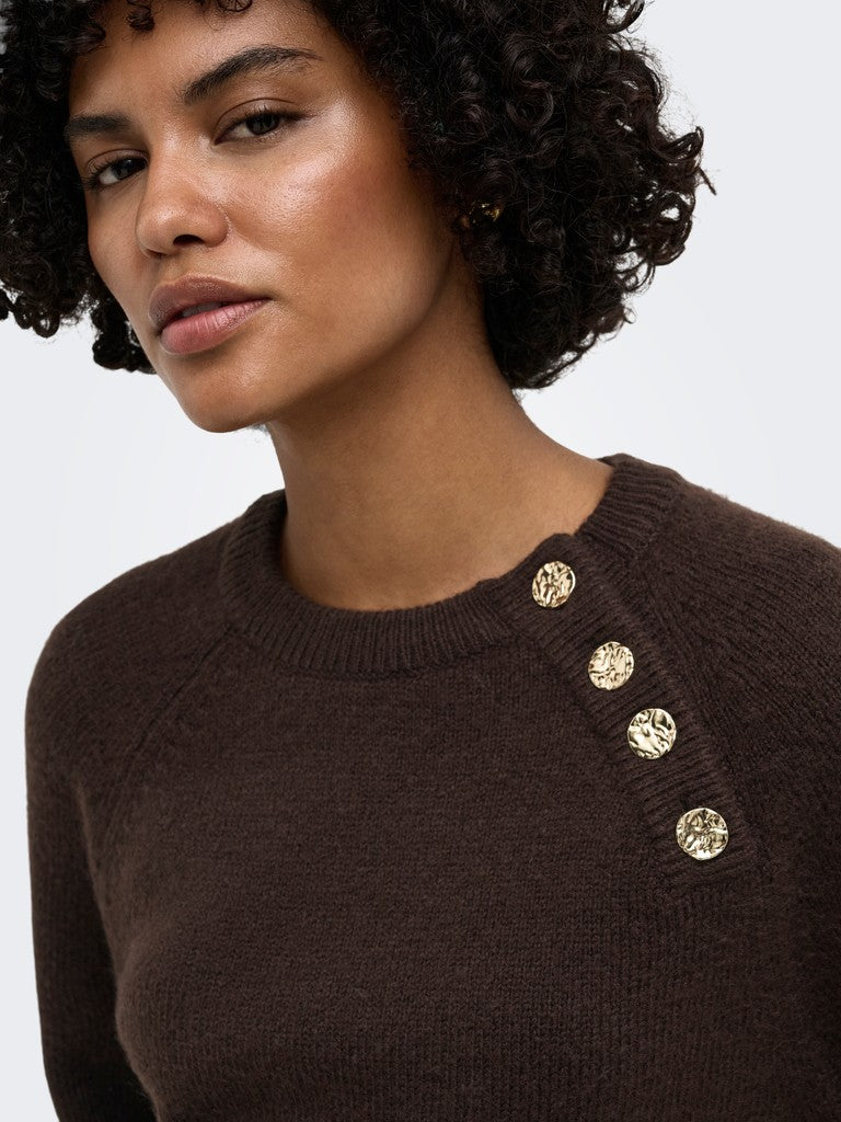ONLY Emma LS Button O Neck Knit | Coffee