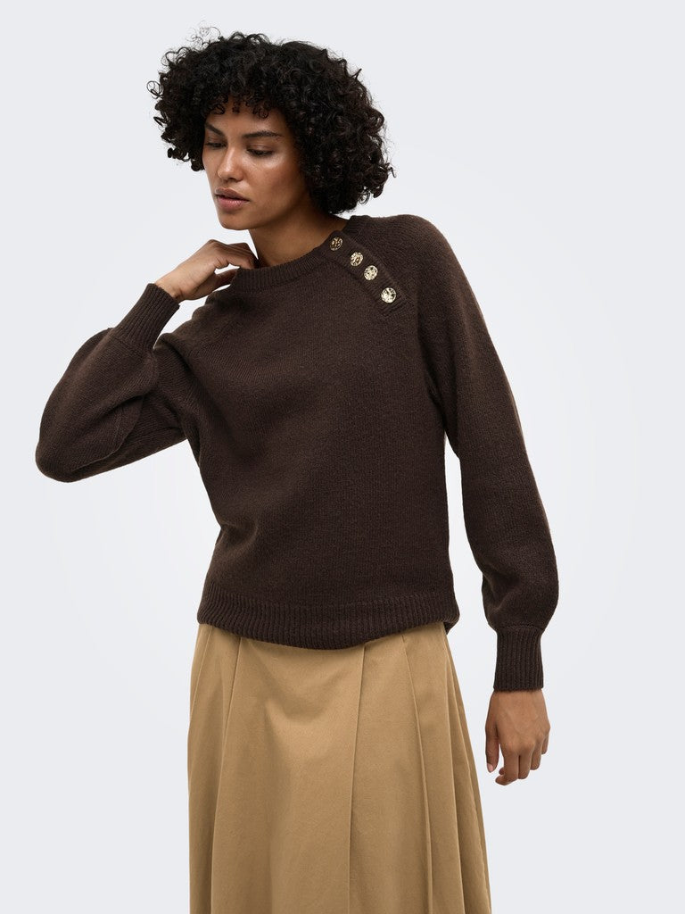 ONLY Emma LS Button O Neck Knit | Coffee