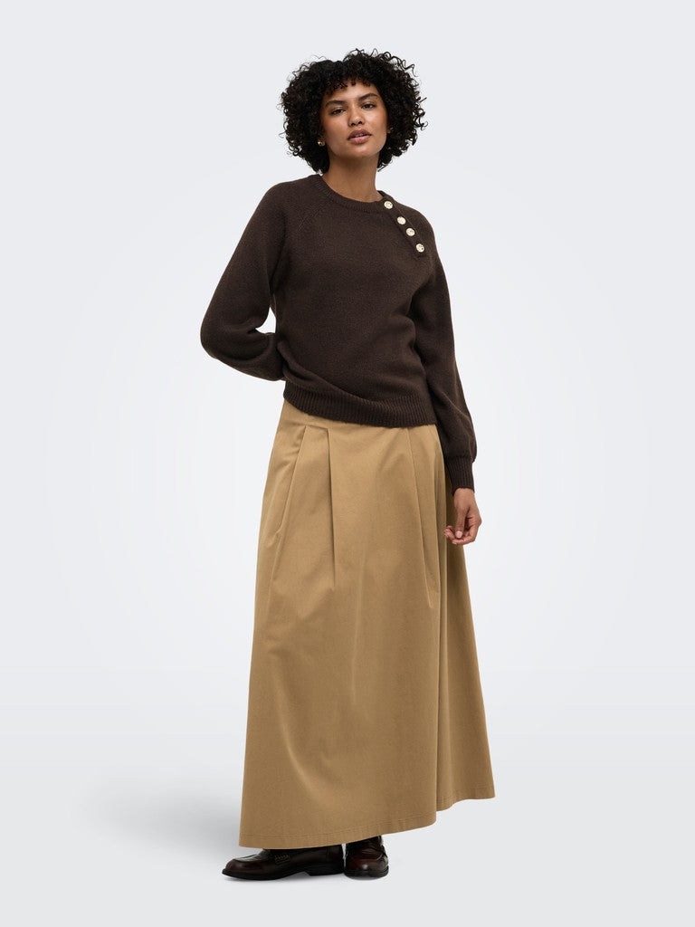 ONLY Emma LS Button O Neck Knit | Coffee