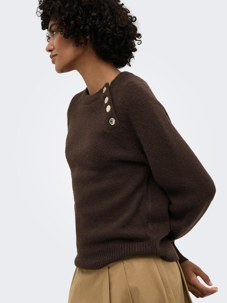 ONLY Emma LS Button O Neck Knit | Coffee