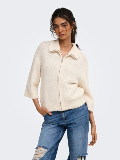 Only Maggie 3/4 Wide Sleeve Zip Cardigan | Birch 15375131