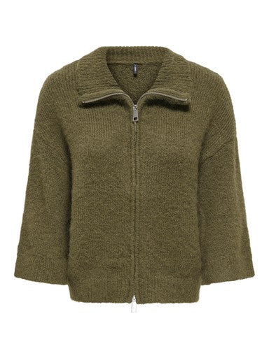 Only Maggie 3/4 Wide Sleeve Zip Cardigan | Beech Green 15375131