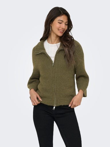 Only Maggie 3/4 Wide Sleeve Zip Cardigan | Beech Green 15375131