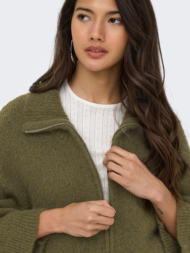 Only Maggie 3/4 Wide Sleeve Zip Cardigan | Beech Green 15375131