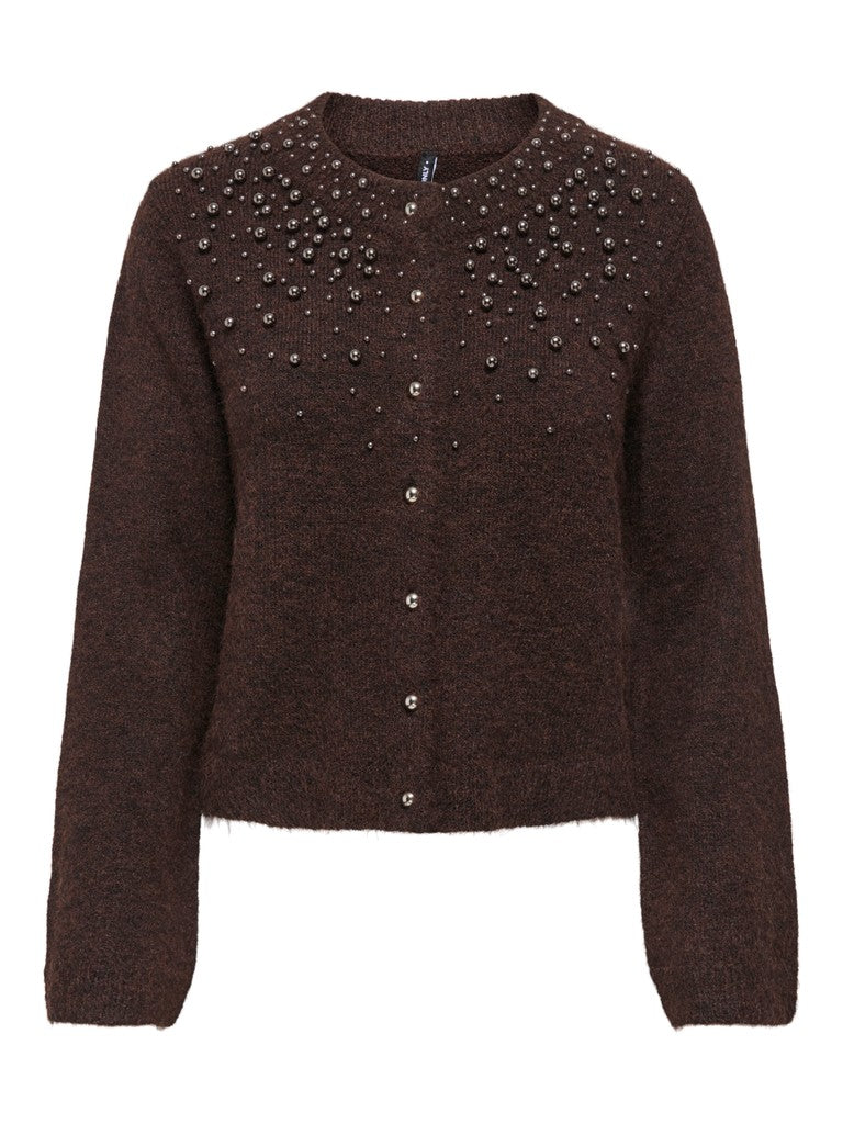 Only Miggie LS O-Neck Pearl Cardigan | Coffee