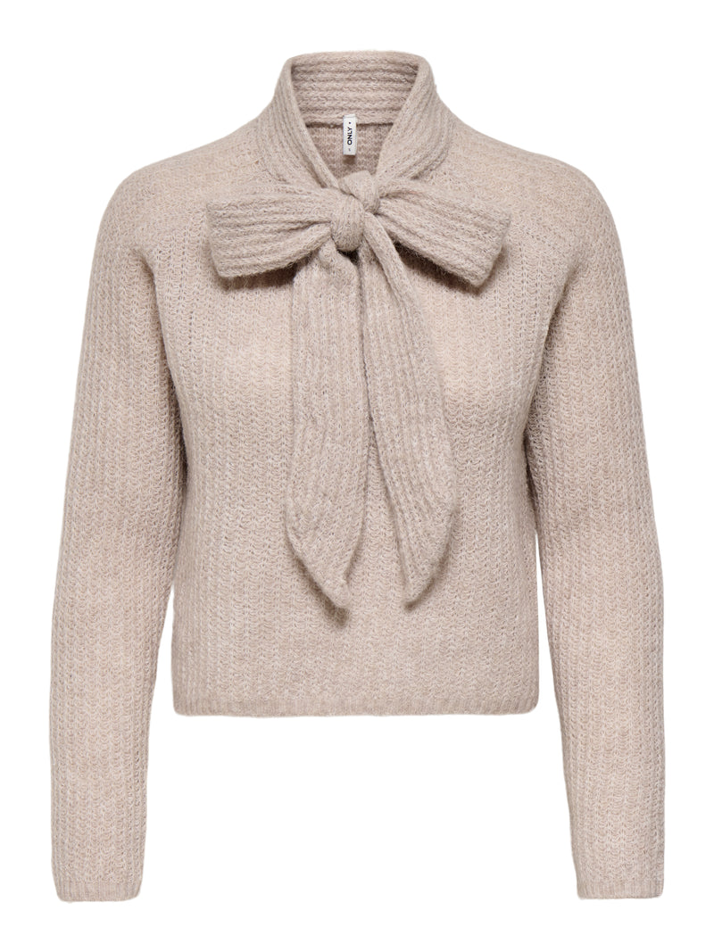 Only Kappa Long Sleeve Bow Highneck Knit | Off White