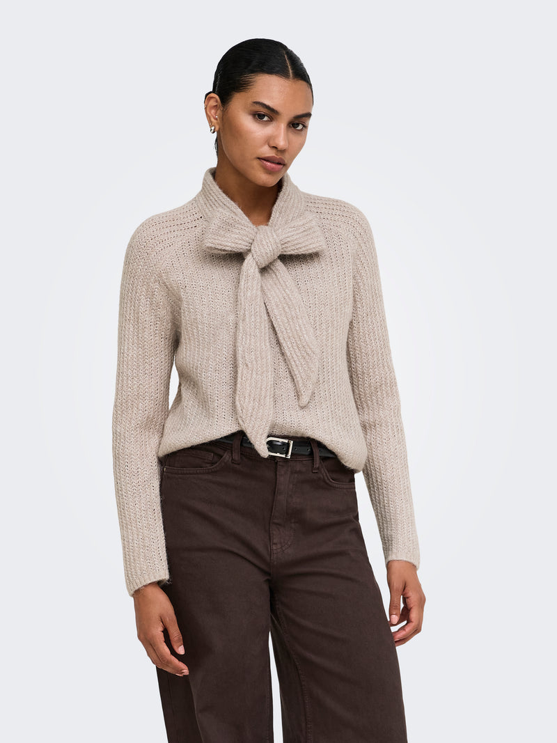 Only Kappa Long Sleeve Bow Highneck Knit | Off White