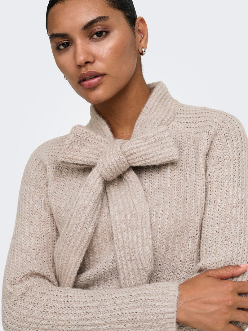 Only Kappa Long Sleeve Bow Highneck Knit | Off White