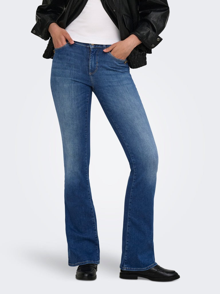ONLY Blush Mid Button Flared Jeans | Med Blue