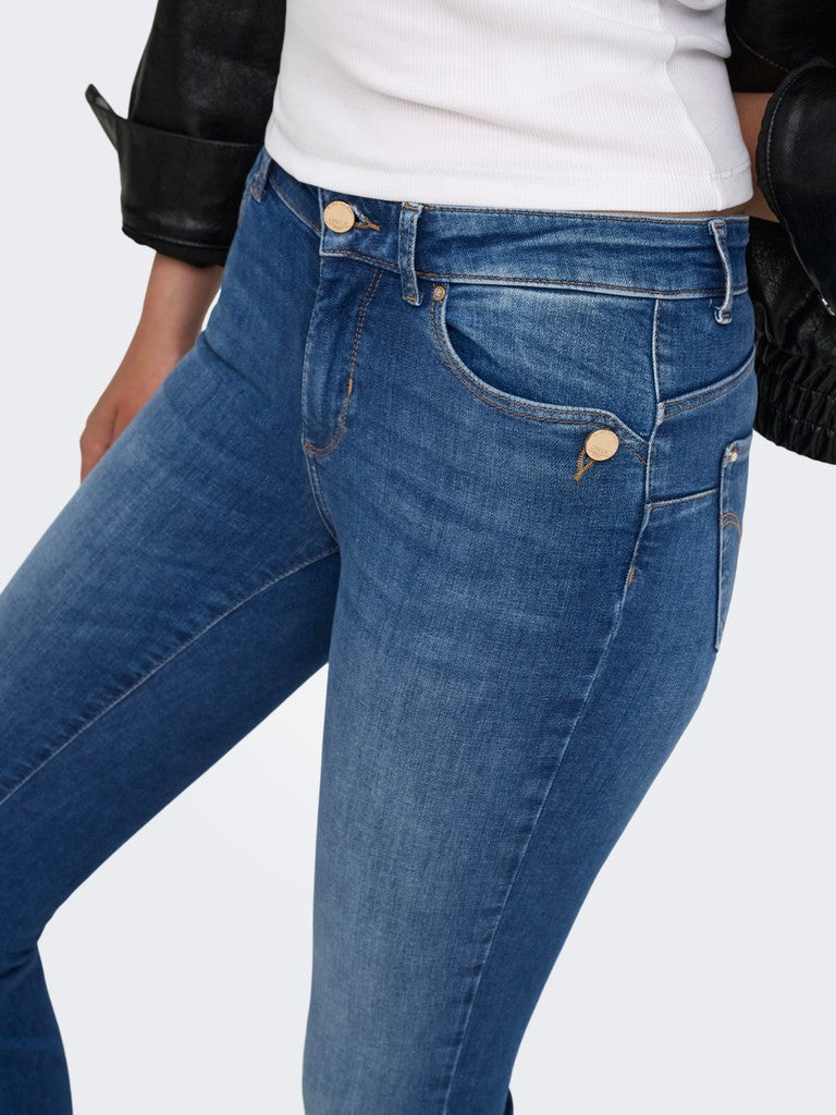 ONLY Blush Mid Button Flared Jeans | Med Blue