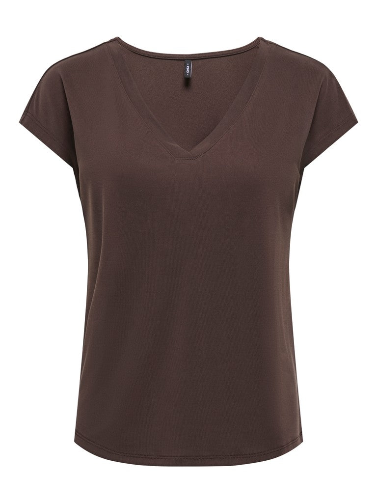 ONLY Free Life S/S Mod V-Neck Tee Shirt | Coffee