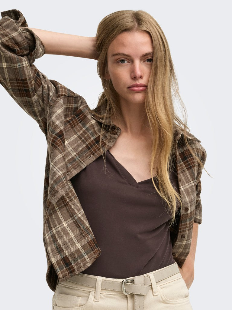 ONLY Free Life S/S Mod V-Neck Tee Shirt | Coffee