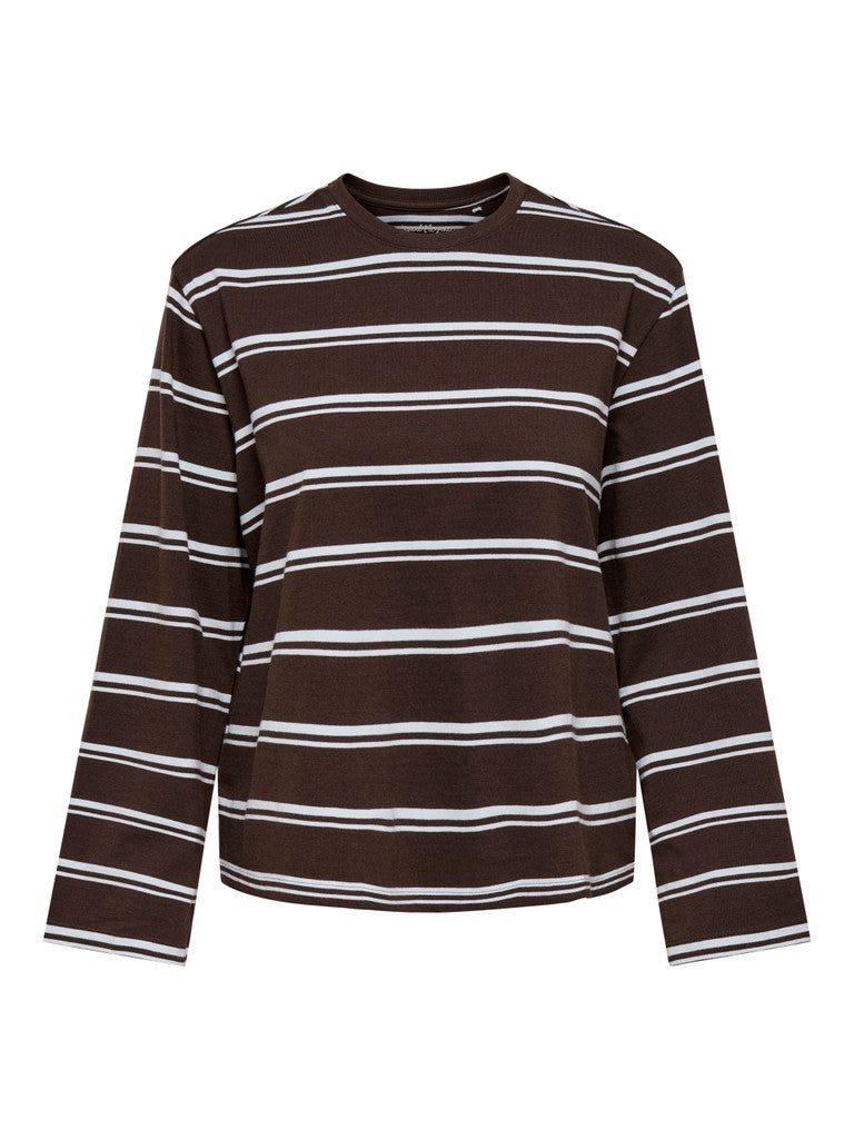 ONLY Freja Stripe L/S Wide Sleeve Top | Brown / blue