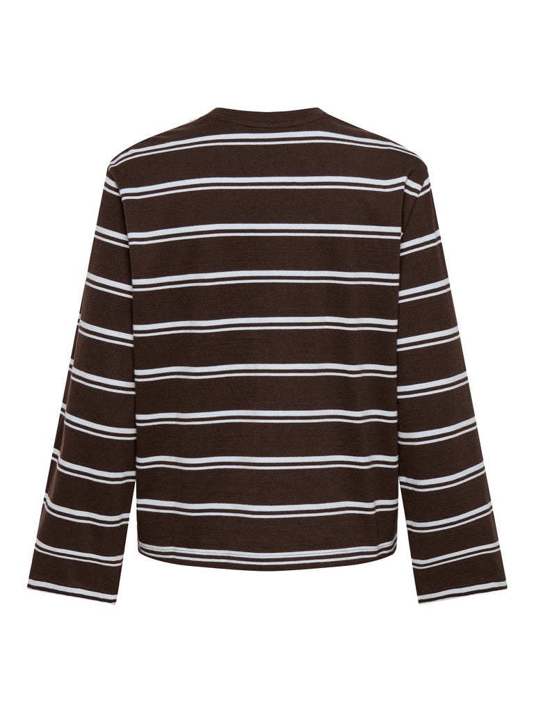 ONLY Freja Stripe L/S Wide Sleeve Top | Brown / blue