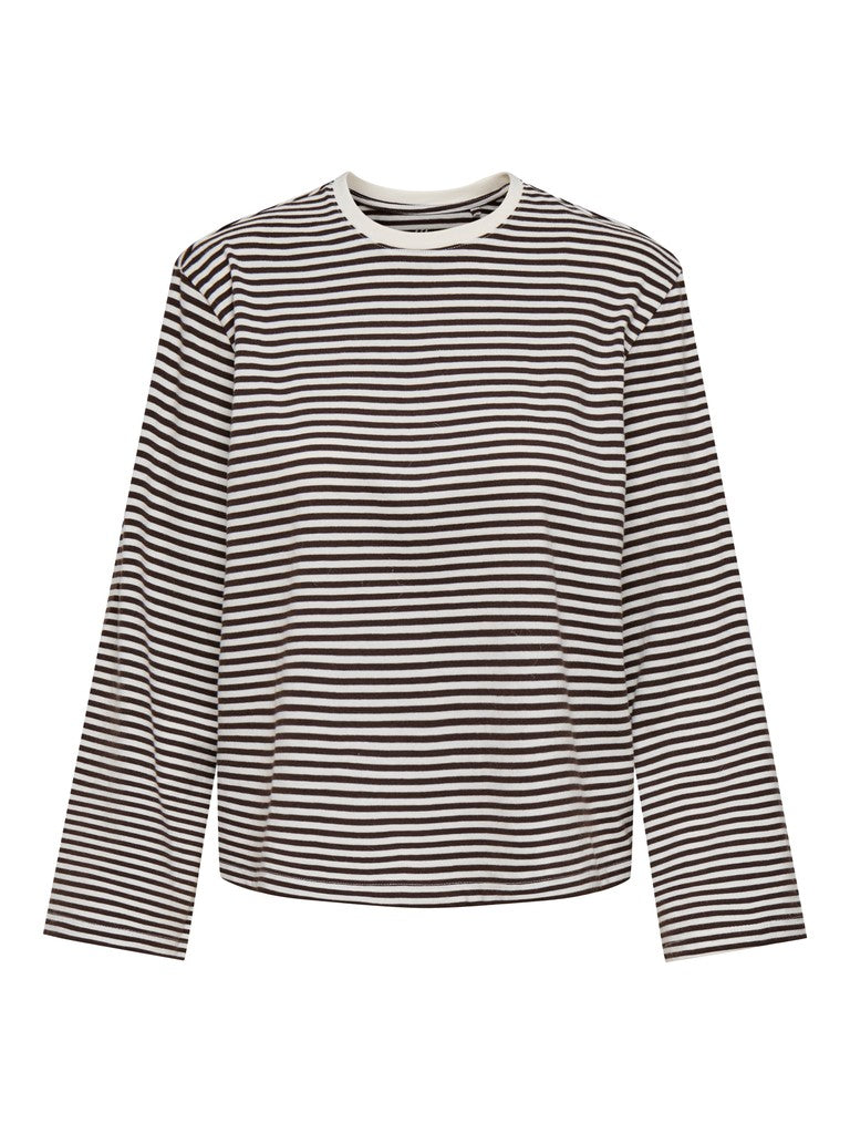 ONLY Freja Stripe L/S Wide Sleeve Top | Brown / Cream