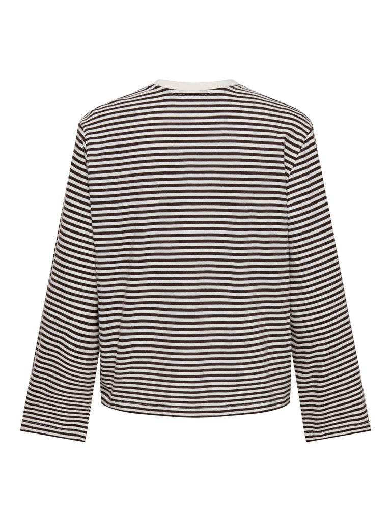 ONLY Freja Stripe L/S Wide Sleeve Top | Brown / Cream
