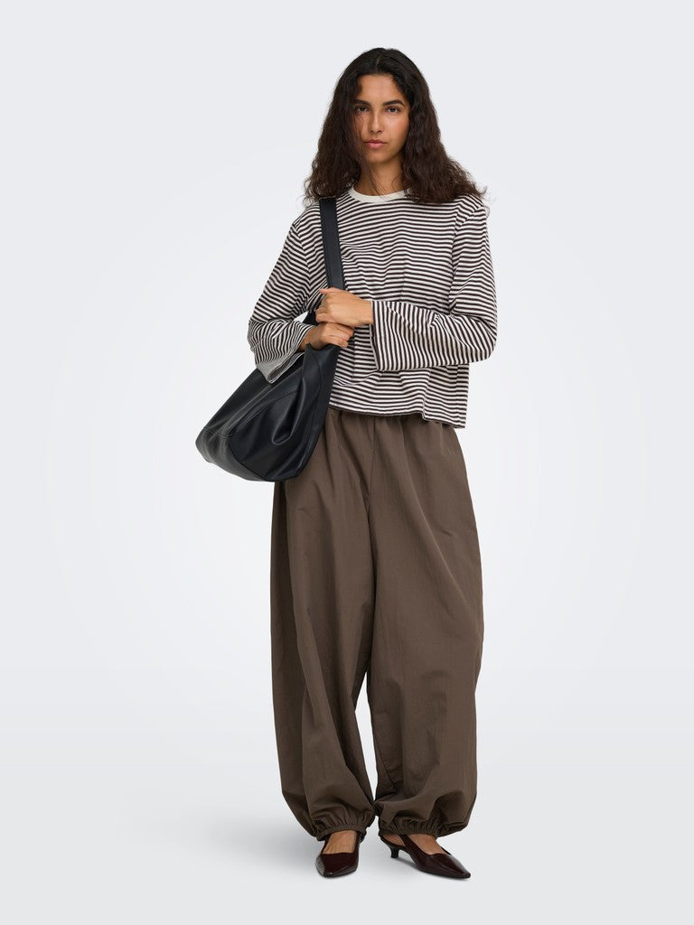 ONLY Freja Stripe L/S Wide Sleeve Top | Brown / Cream