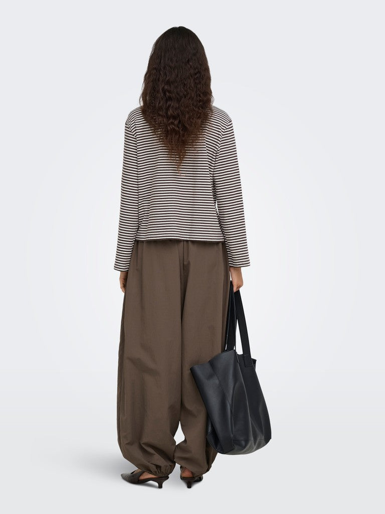 ONLY Freja Stripe L/S Wide Sleeve Top | Brown / Cream