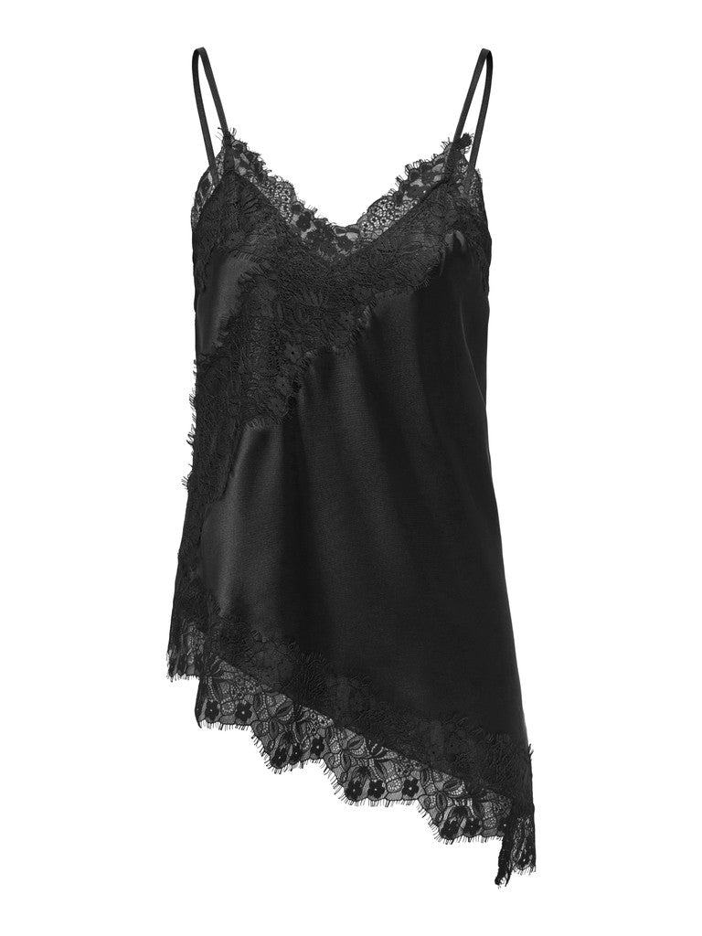 ONLY Indona Strap Satin Lace Top | Black