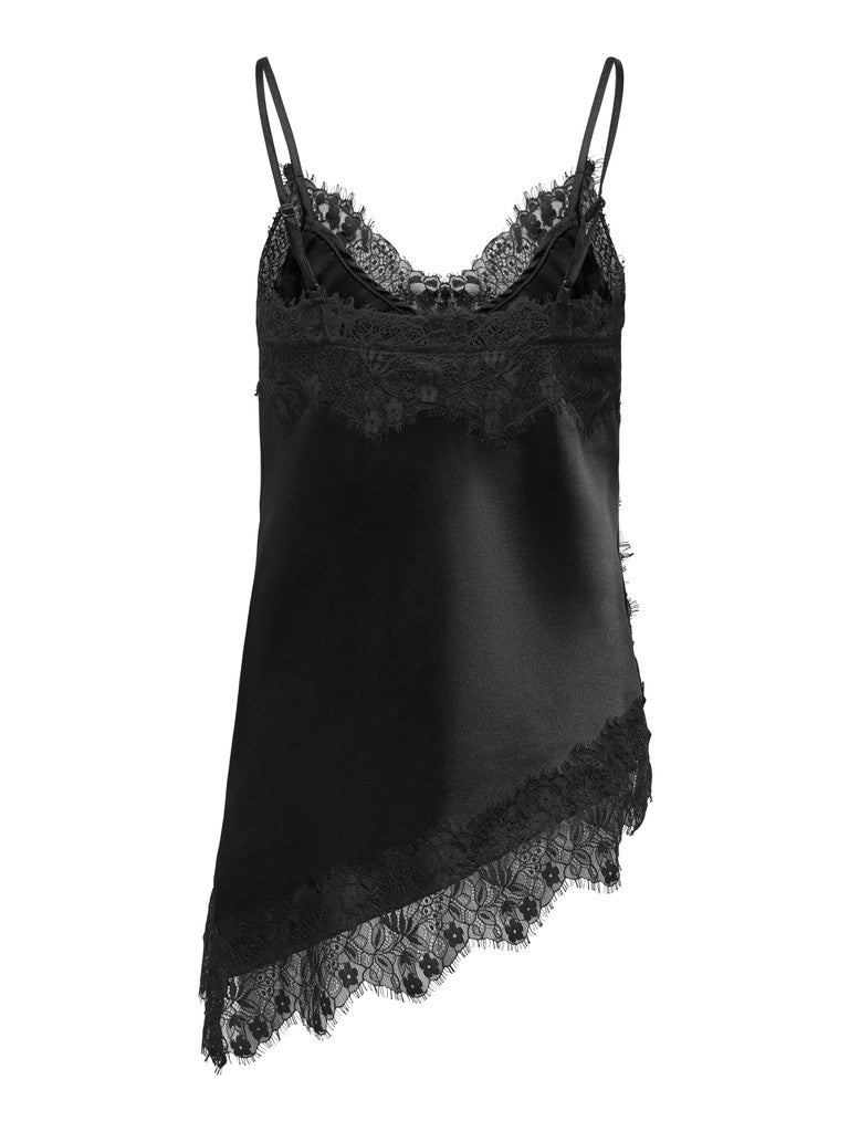 ONLY Indona Strap Satin Lace Top | Black