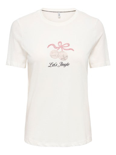 Only Jingle Xmas Short Sleeve Rhinestone T-Shirt | White 15380813