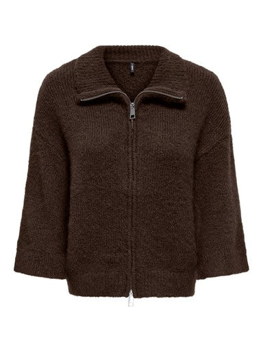 Only Maggie 3/4 Wide Sleeve Zip Cardigan | Coffee 15375131