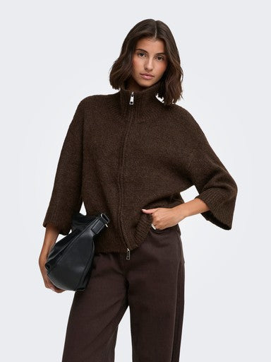 Only Maggie 3/4 Wide Sleeve Zip Cardigan | Coffee 15375131