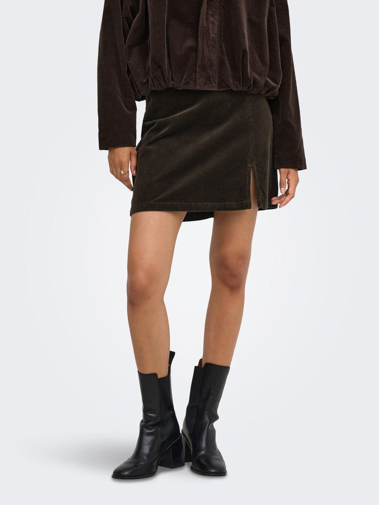 ONLY Flora HW Cord Skirt Slit | Chocolate