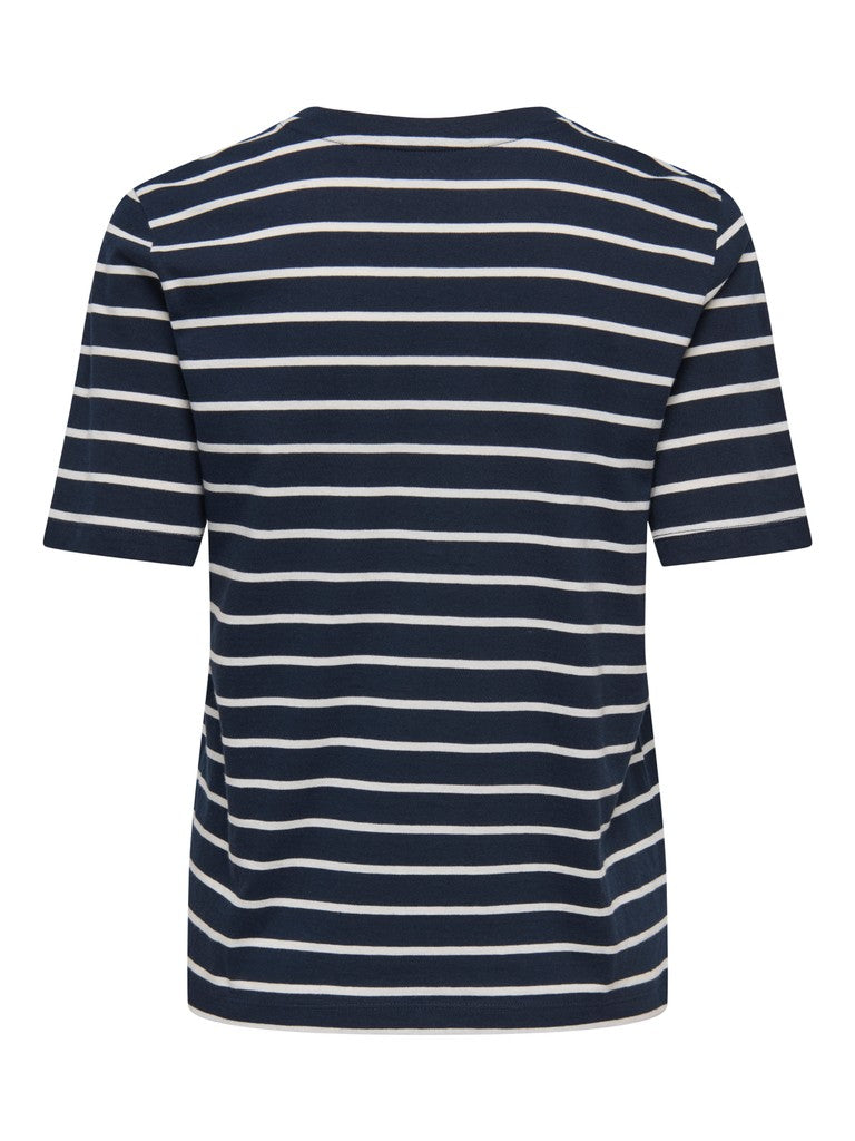 ONLY Happy S/S O-Neck Stripe Tee | Night Sky