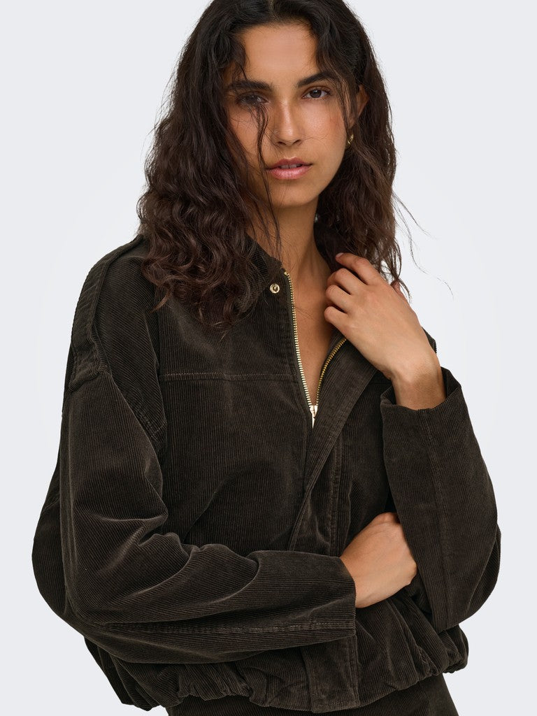 ONLY Moon-Flora L/S Cord Bomber Jacket | Chocolate