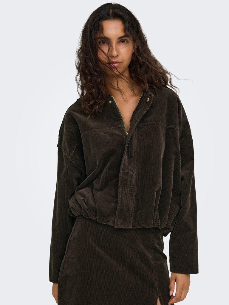 ONLY Moon-Flora L/S Cord Bomber Jacket | Chocolate