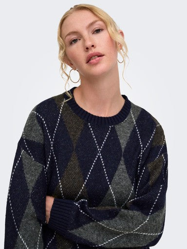 Only Rhombus Argyle Pullover  | Night Sky 15383804