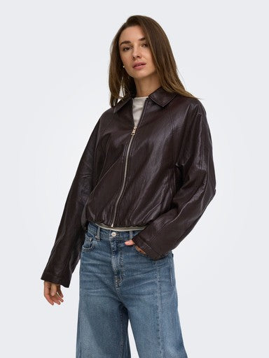 Only Masja Faux Leather Padded Bomber Jacket | Chocolate 15385182