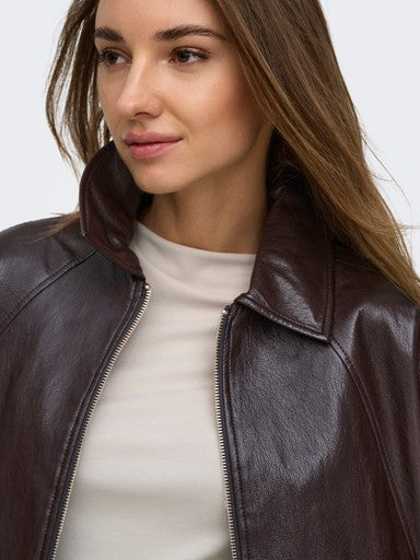 Only Masja Faux Leather Padded Bomber Jacket | Chocolate 15385182