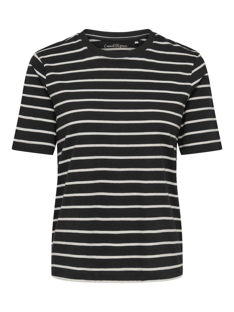 ONLY Happy S/S O-Neck Stripe Tee | Black