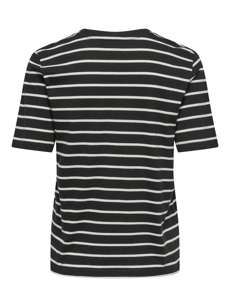 ONLY Happy S/S O-Neck Stripe Tee | Black