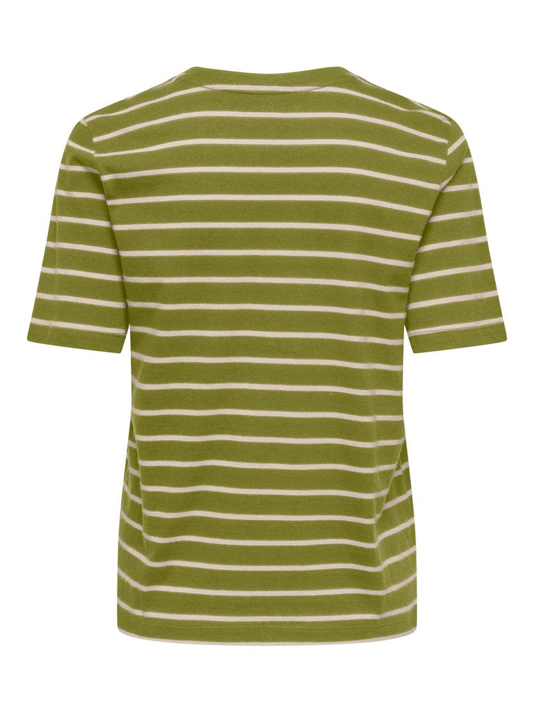 ONLY Happy S/S O-Neck Stripe Tee | Green