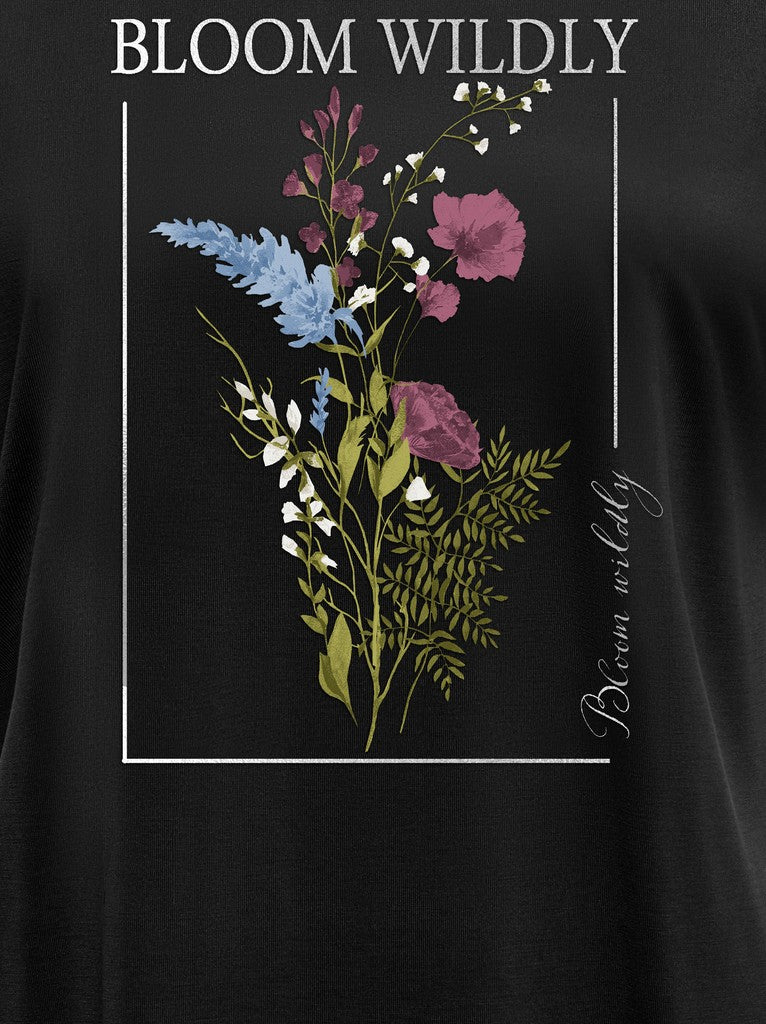 ONLY Free New Round Neck T-Shirt | Flowers Black