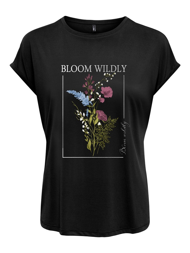 ONLY Free New Round Neck T-Shirt | Flowers Black