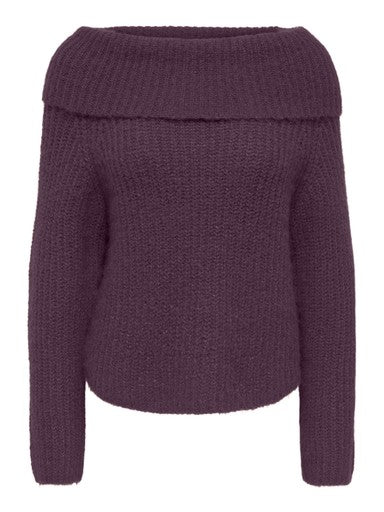 Only Maggie Long Sleev Off Shoulder Knit | Plum 15381393