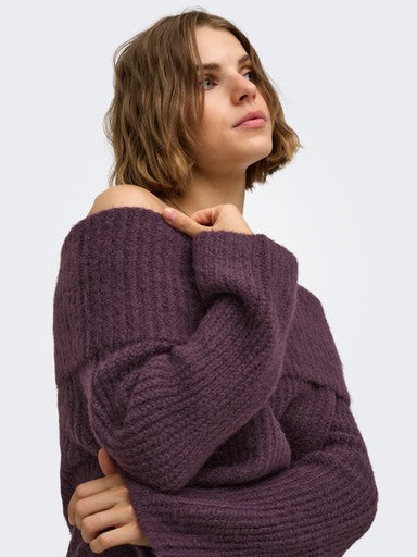 Only Maggie Long Sleev Off Shoulder Knit | Plum 15381393