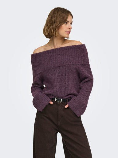 Only Maggie Long Sleev Off Shoulder Knit | Plum 15381393
