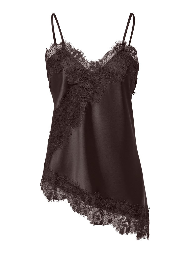 ONLY Indona Strap Satin Lace Top | Chocolate