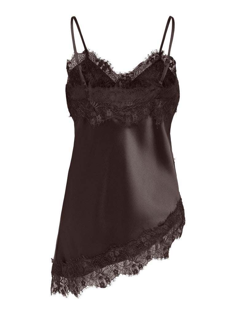 ONLY Indona Strap Satin Lace Top | Chocolate
